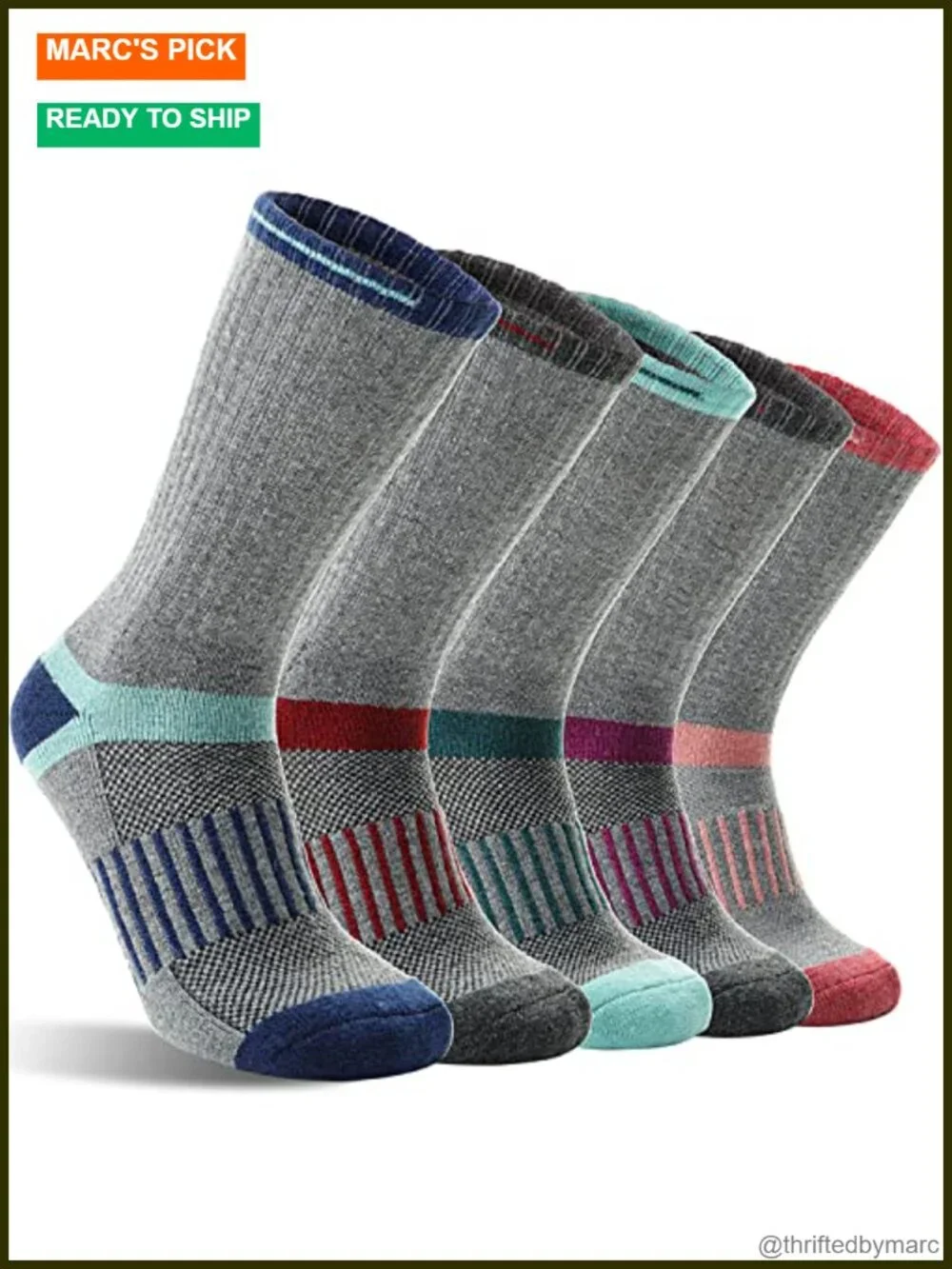 5 Pairs Merino Wool Hiking Socks Warm Thermal Cushioned Moisture Wicking